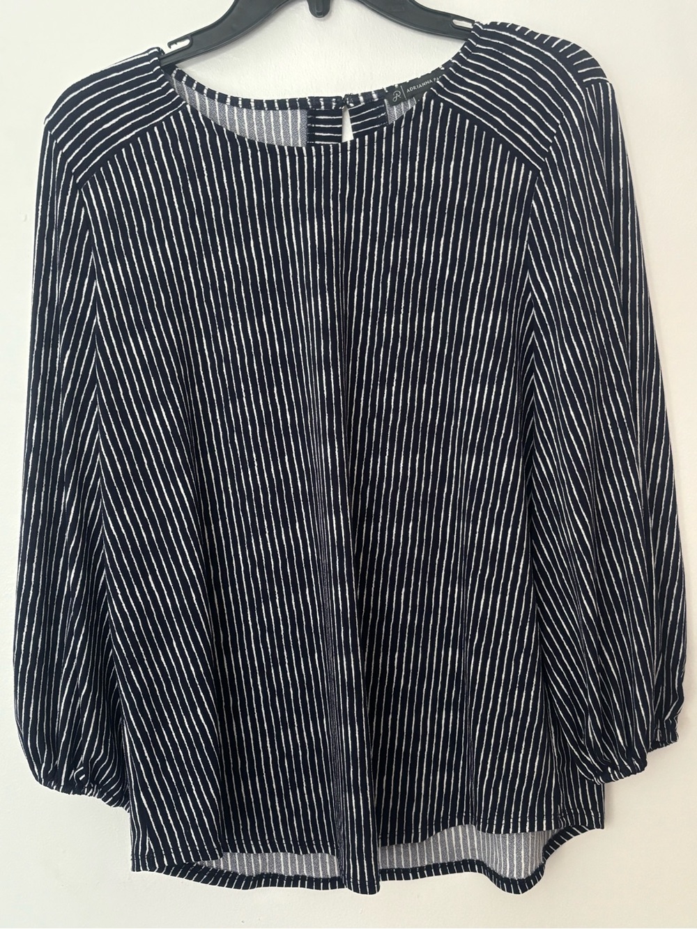 Adrianna Papell Navy & White Striped 3/4 Sleeve Top – Size Medium